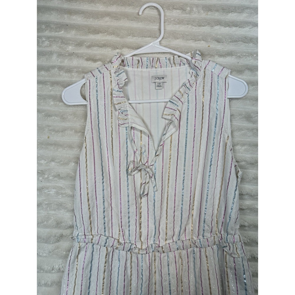J Crew‎ Dress Women's White Multi Metallic Shimmer Stripe Ruffle Trim Midi 10 - Picture 6 of 15